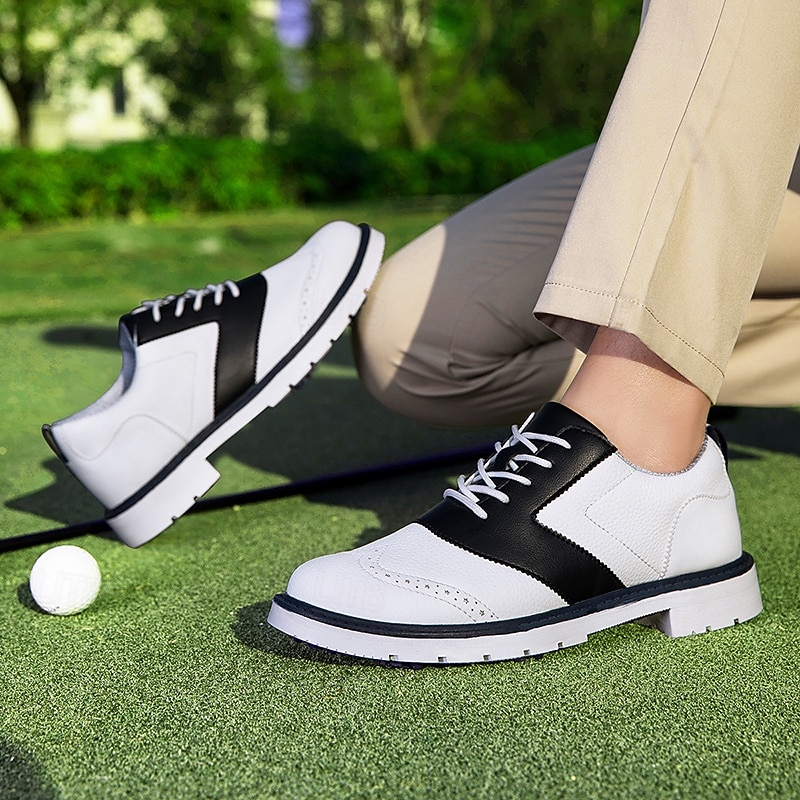 Men's Classic Black and White Golf Shoes with Faux Leather Upper - Versatile Design for Golf and Casual Wear3