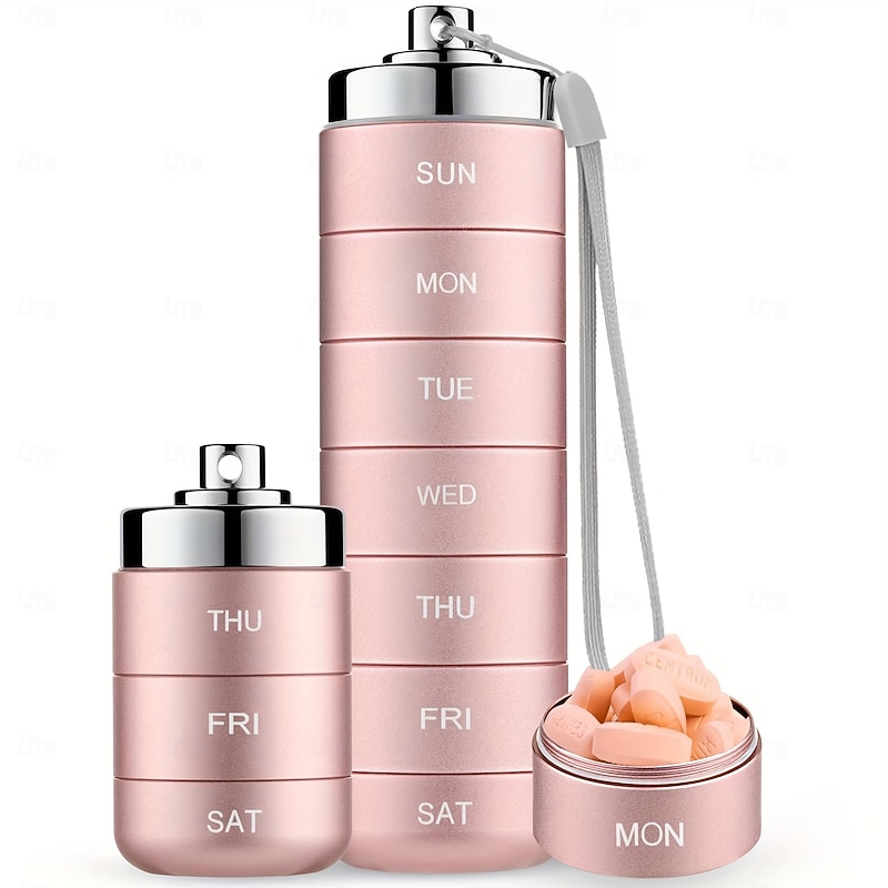 Metal Travel Pill Organizer, Portable Waterproof Weekly Pill Box, Large Aluminum Alloy Pill Case Container, BPA Free 7 Day Daily Medicine Organizer Holder for Vitamin, Fish Oil, Supplement