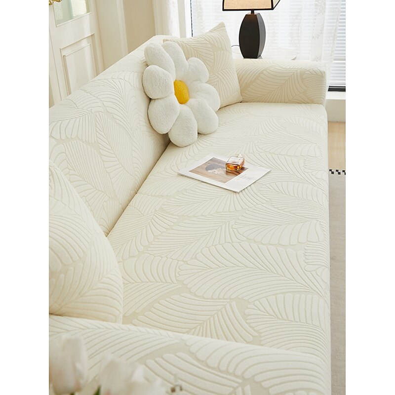 1 Full Season Carved Velvet Large Leaf Sofa Cover – Modern Minimalist Style, Pet-Friendly, Anti-Fouling, Anti-Slip, and Dustproof. Scratch-Resistant Protection for L-Shaped and 1/2/3/4-Seat Sofas. Stylish and Durable Furniture Cover2