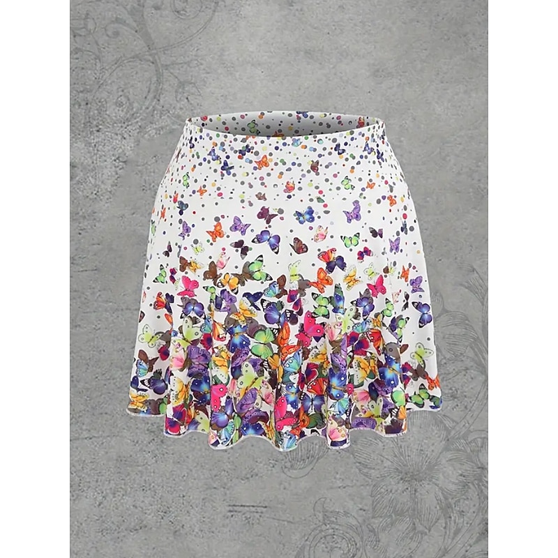 Women's Skirt Tennis Skirt Mini Skirt Casual Mini Mid Waist Skirts Graphic Butterfly Pocket Stretchy Vacation Daily Black White Summer 95%Polyester 5% Spandex4