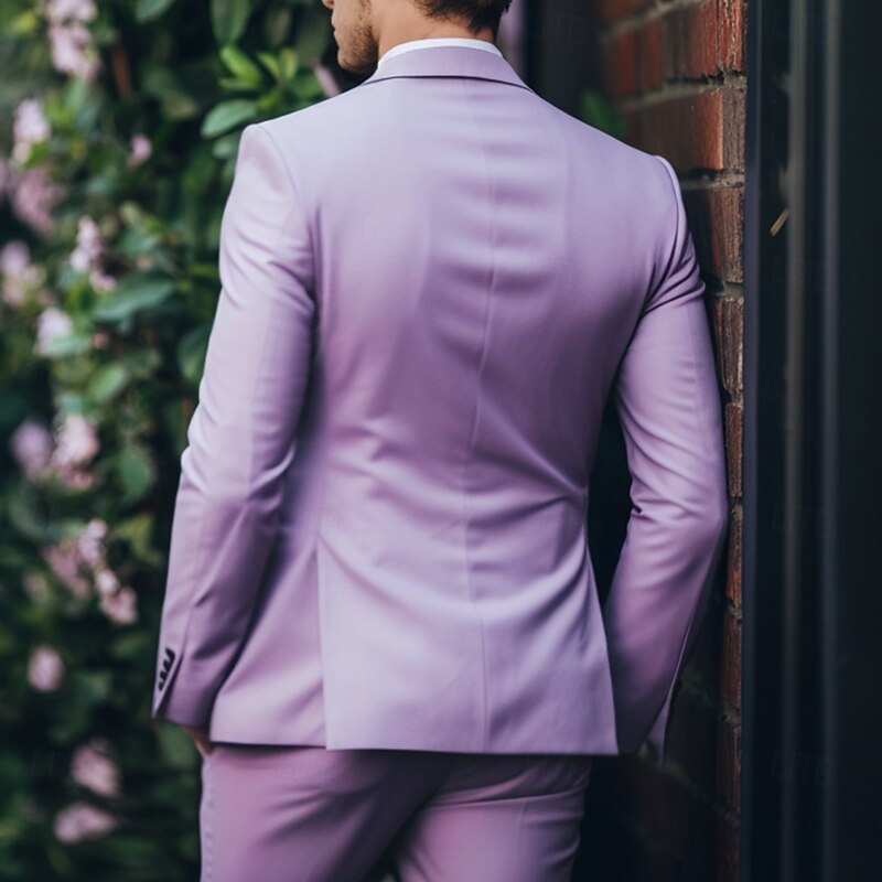 Men's Wedding Party Suits Lilac Purple Summer Fashion Formal Solid Colored Standard Fit 2 Piece Single Breasted Two-buttons3