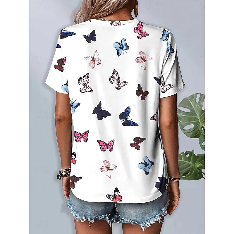 Women's T Shirt Graphic Animal Butterfly Vintage Stylish Classic Short Sleeve Crew Neck Round Neck Regular Tops Daily Weekend Print White Summer Spring2