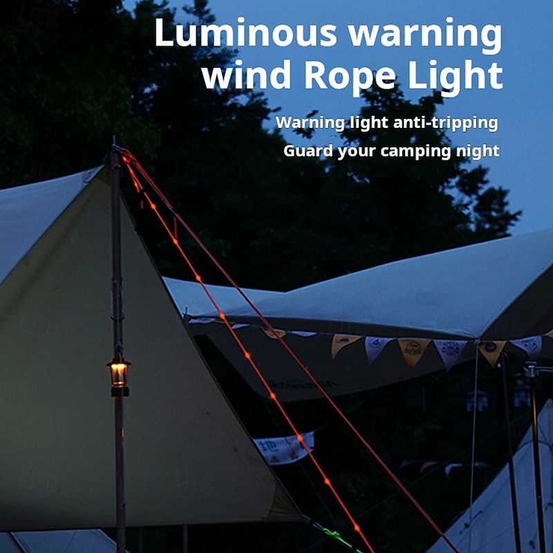 1 Pc Outdoor Camping Rope Lights Luminous Rope – 3M/5M/10M, IP66 Waterproof, Windproof Tent Canopy Rope with 8 Lighting Modes, Durable Design, and AA Waterproof Battery Box3