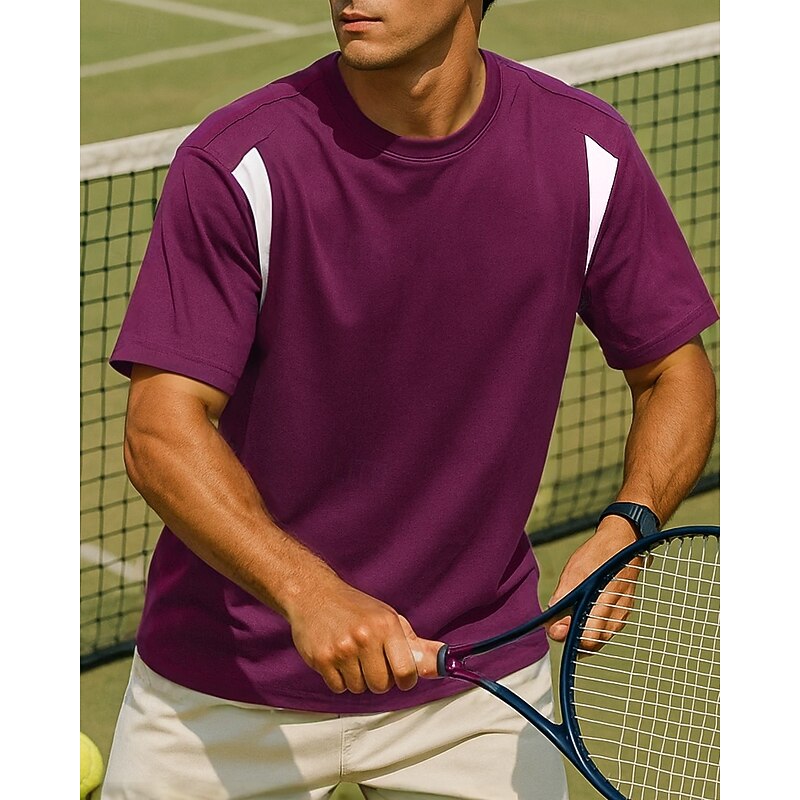 Men's Patchwork Tennis Tee Short Sleeves Sweat-Wicking Moisture Wicking Breathable Tennis Golf Pickleball Crew Neck Blue Purple Grey Tennis Clothing4