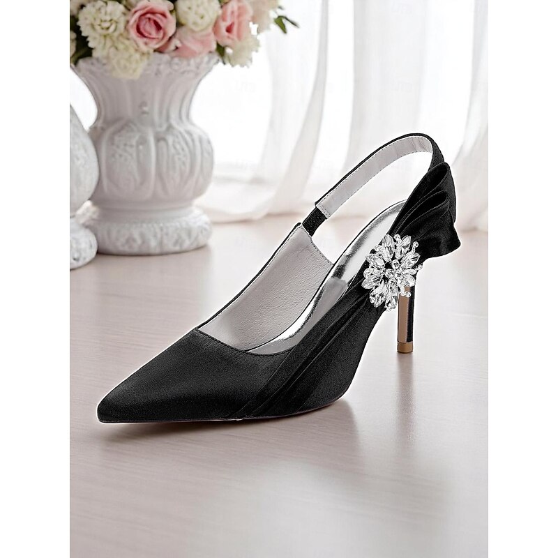 Women's Satin Slingback Peep-Toe Heels with Elegant Bow - Stylish Heels for Cocktail Parties and Evening Wear4