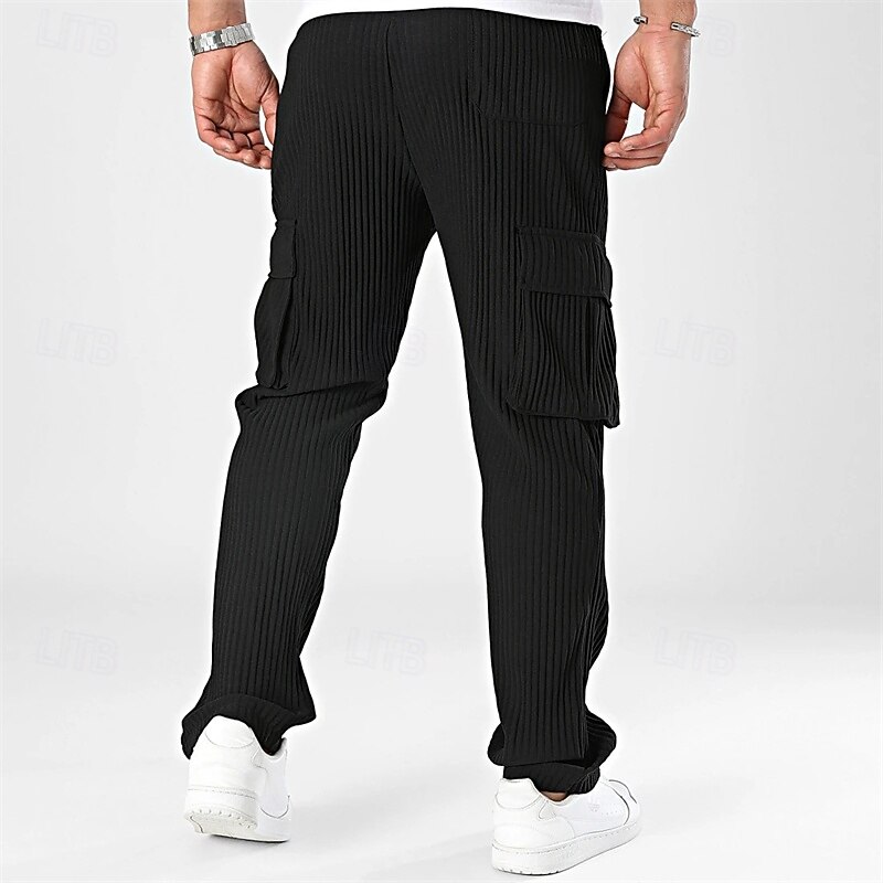 Men's Corduroy Pants Trousers Casual Pants Pocket Drawstring Elastic Waist Plain Comfort Sports Outdoor Daily Fashion Casual Black White Micro-elastic3