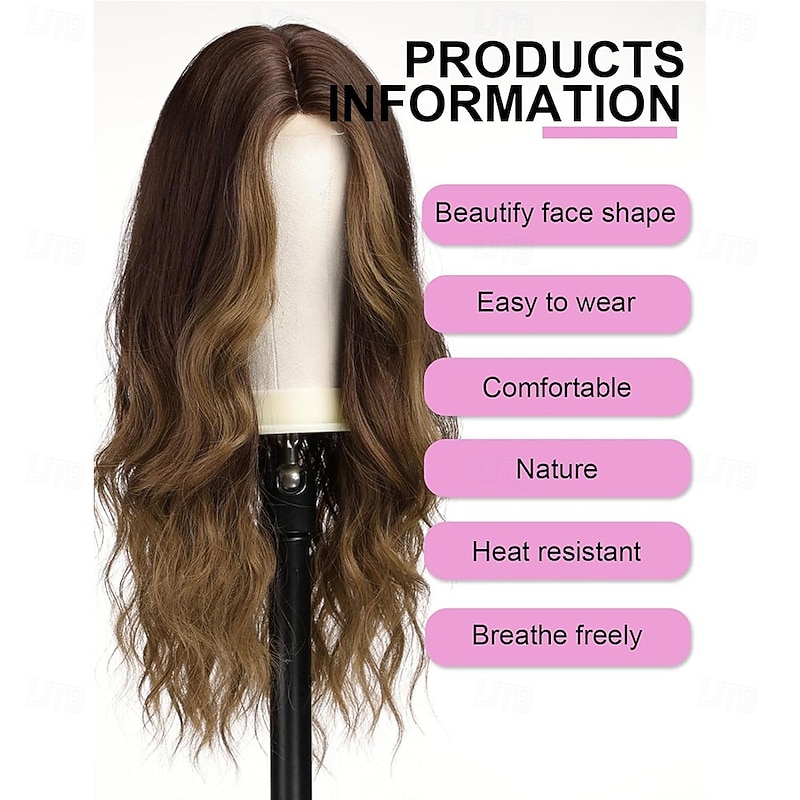 Long Wavy Brown Wigs for Women Heat Resistant Wig with Middle Parting for Daily2