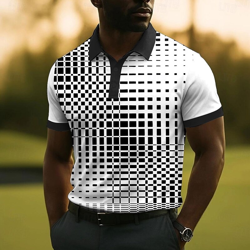 Men's Geometic Polo Short Sleeve Polo Shirts Collared Shirts Casual School Outdoor Daily Wear 3D Print Summer White Yellow Blue