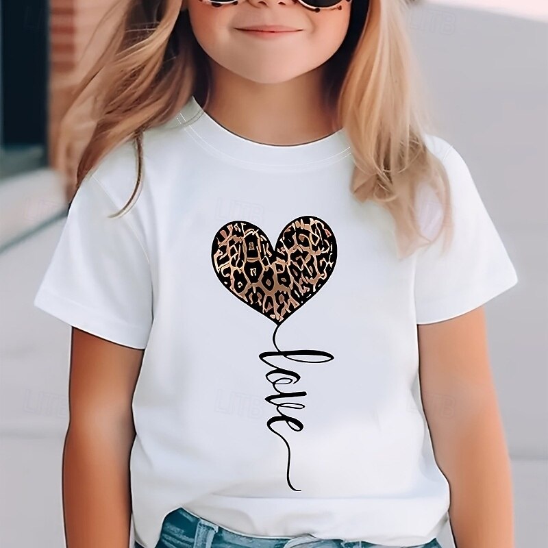 100% Cotton Kids Girls' White Pink Heart T shirt Tee Crew Neck Short Sleeve Outdoor Vacation Daily Classic Casual Print Summer
