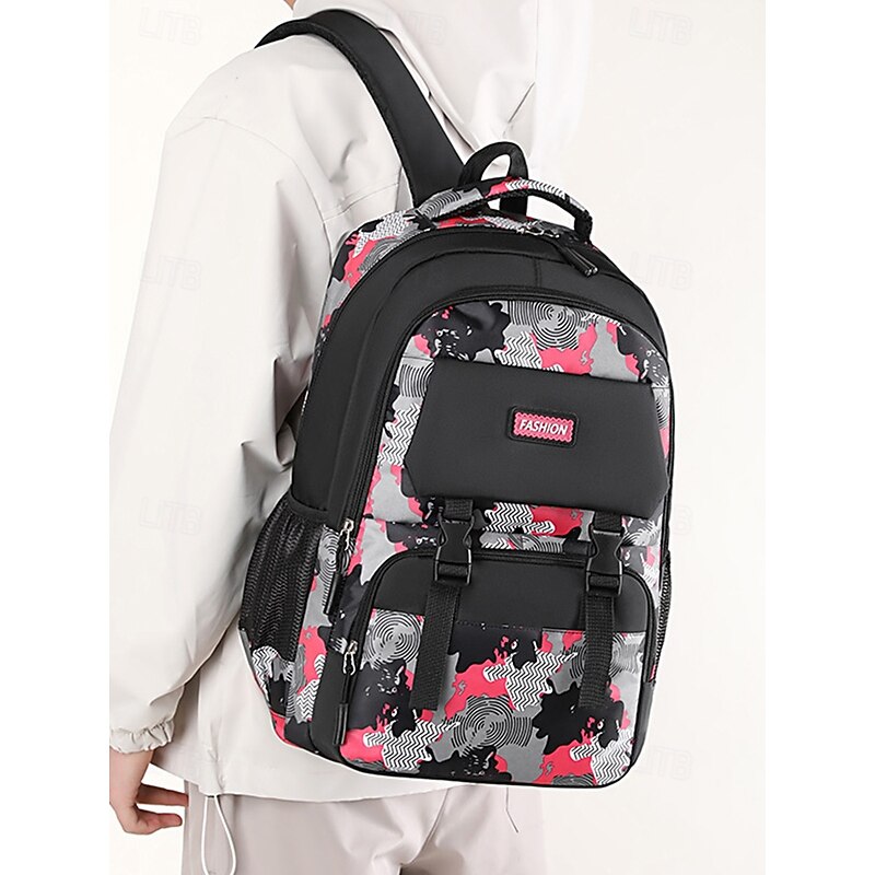Men's Water-Resistant Camo Print Backpack with Multi-Pocket Storage and Padded Straps – Trendy High-Capacity School Bag for Teen Boys and Outdoor Sports Travel
