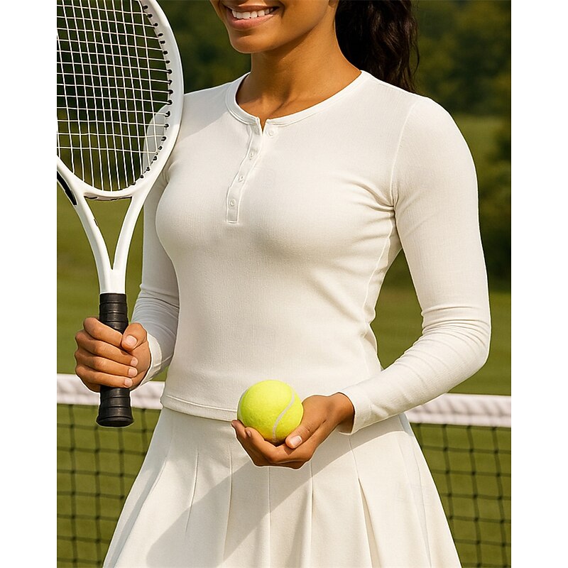Women's Solid Colored Tennis Top Long Sleeve Buttons Sweat-Wicking Moisture Wicking Breathable Tennis Golf Pickleball V Neck Black White Pink Tennis Clothing2