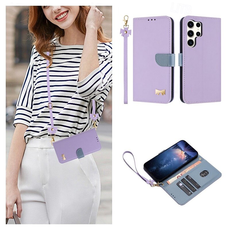 Phone Case For Samsung Galaxy S25 S25 Edge S24 S24 FE S23 Ultra Plus S22 Plus  Ultra A55 5G A35 5G A25 A15 Wallet Case Flip Cover with Wrist Strap Shockproof PC PU Leather4