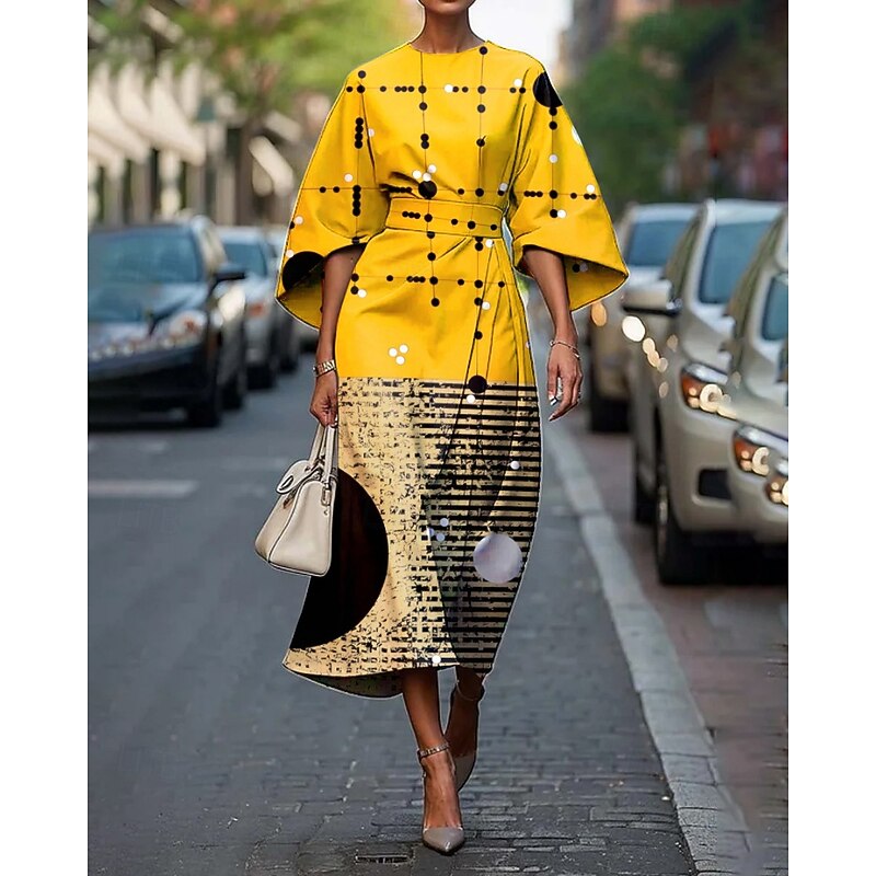 Women's Midi Dress Floral Dress Print Dress Fashion Classic Modern Vacation Daily Holiday Regular Fit Flower Half Sleeve Crew Neck Yellow Pink Blue Summer3