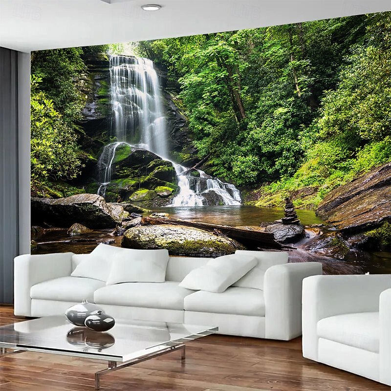 Forest Waterfall Landscape Hanging Tapestry Mural Art Large Tapestry Mural Decoration Photos Background Carpet Curtains Home Bedroom Living Room Decoration2