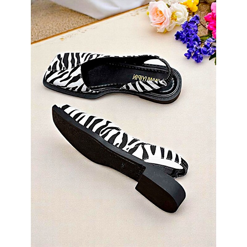 Women's Zebra Print Square Toe Flats with Ruched Back - Trendy Animal Pattern Date Shoes for Stylish Women2
