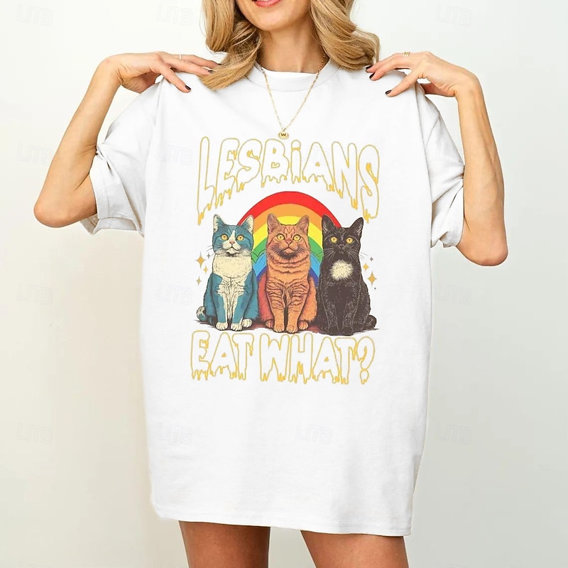 Rainbow Cat LGBTQ Lesbians Eat What T-shirt Pride Shirts Pride Graphic For Couple's Men's Women's Adults' Masquerade Hot Stamping Pride Parade Pride Month2