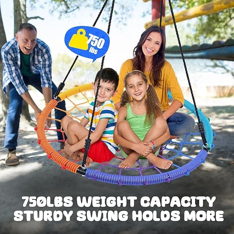 750 pound 40 inch children's tree spider web swing steel frame and 2 straps rainbow swing2