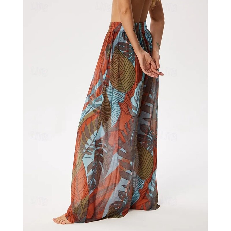 Women's Slacks Palazzo Pants Fashion Streetwear Full Length Natural Flower Pocket Elastic Waist Comfy Comfortable Micro-elastic Vacation Street Pink Orange Brown Summer Regular Fit2