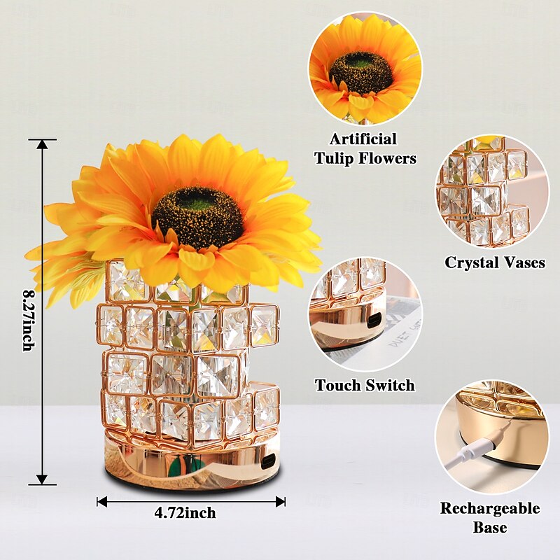 Sunflower LED Night Light Rose Crystal Decor Ttable Lamp USB Rechargeable Desktop Bedroom Bedside Atmosphere Light Birthday Gift2