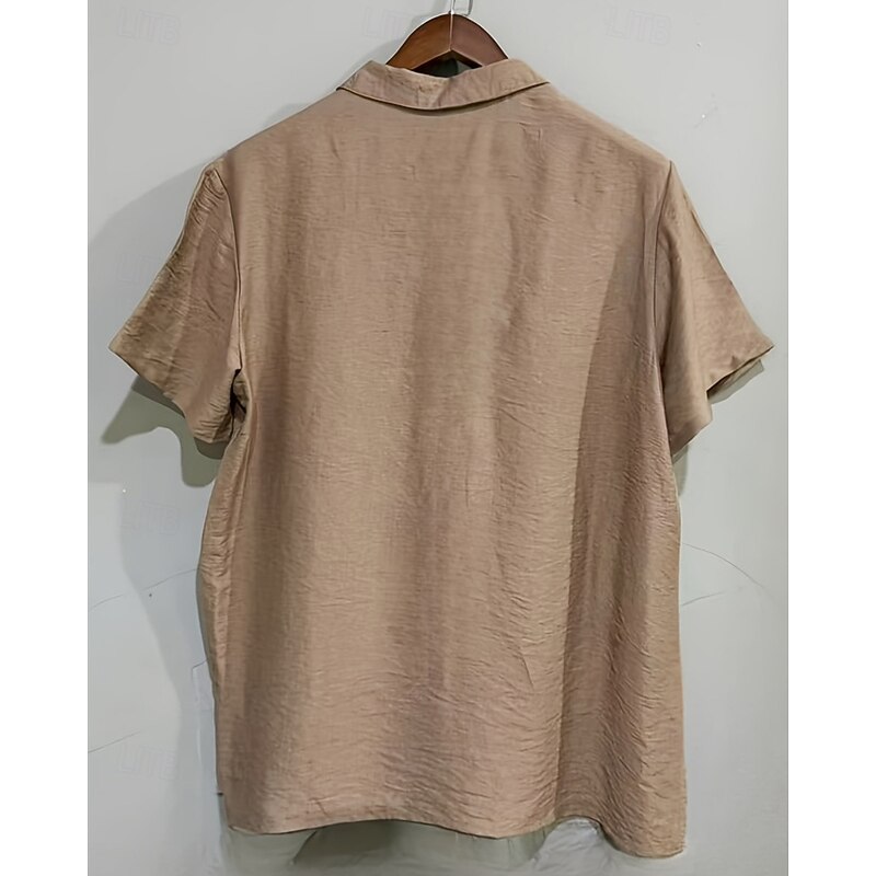 Men's Shirt Linen Shirt Casual Shirt Cotton Shirt Plain Vacation Street Blue Coffee Short Sleeve Turndown Summer Clothing Apparel3