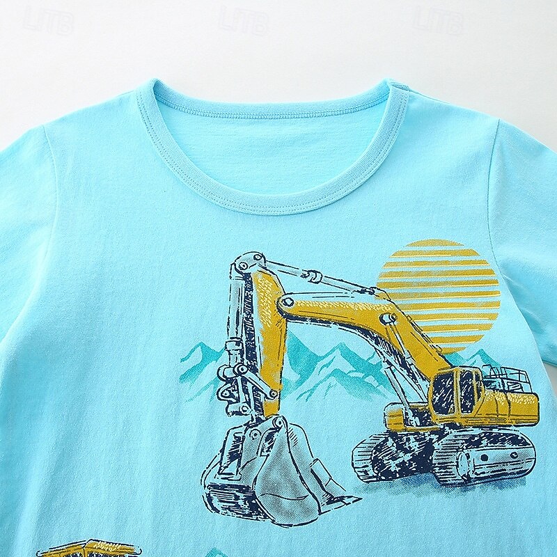 Kids Boys T shirt Tee Cartoon Short Sleeve Crewneck Children Top Outdoor Basic Summer Blue 4 years+3