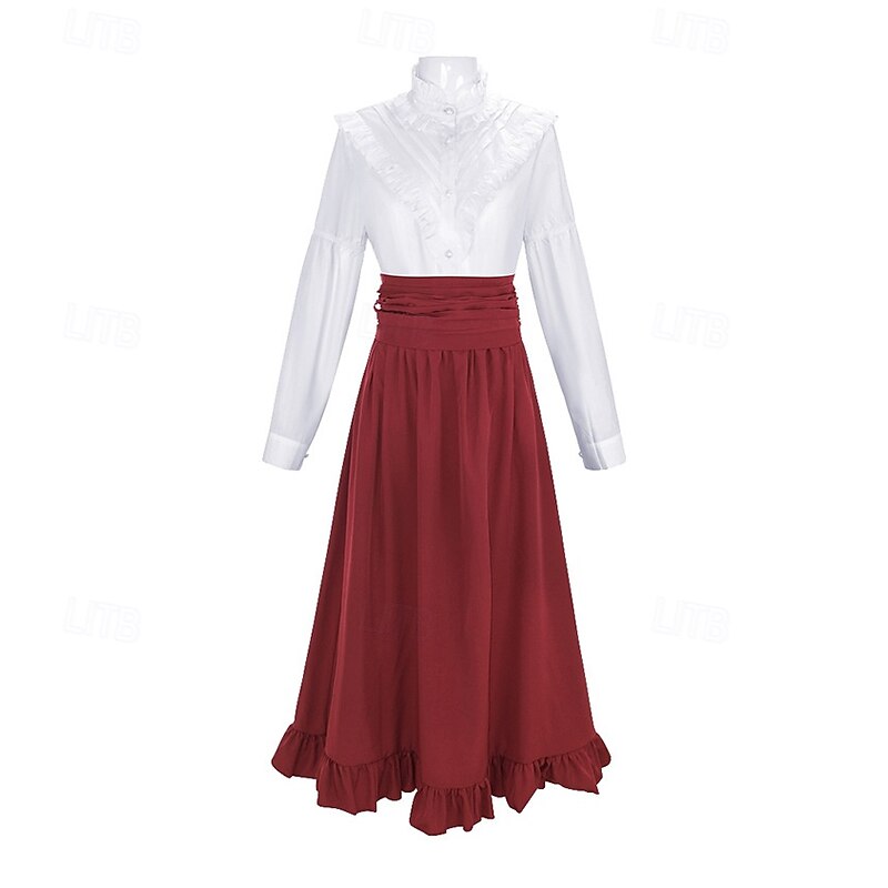 Victorian Renaissance Long Length Skirt Blouse / Shirt Cosplay Costume Normal Standing Collar Fancy Dress Women's Adults' Blouse Skirt2