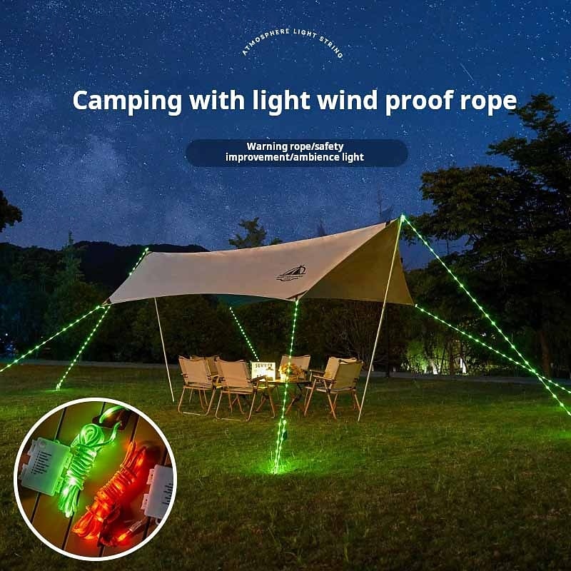 1 Pc Outdoor Camping Rope Lights Luminous Rope – 3M/5M/10M, IP66 Waterproof, Windproof Tent Canopy Rope with 8 Lighting Modes, Durable Design, and AA Waterproof Battery Box2
