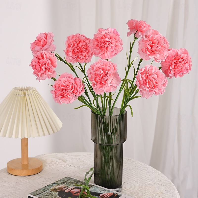 Artificial Carnation Flowers Real Touch Faux Floral Decor, Mother's Day Home Decoration for Living Room, Wedding Bouquet or Table Centerpiece Arrangement