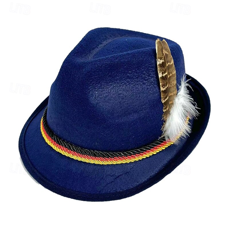 Men's Fedora Hat Oktoberfest Hat Black Navy Blue Modal Feather Fashion Casual Street Daily Color Block Sunscreen Breathable4