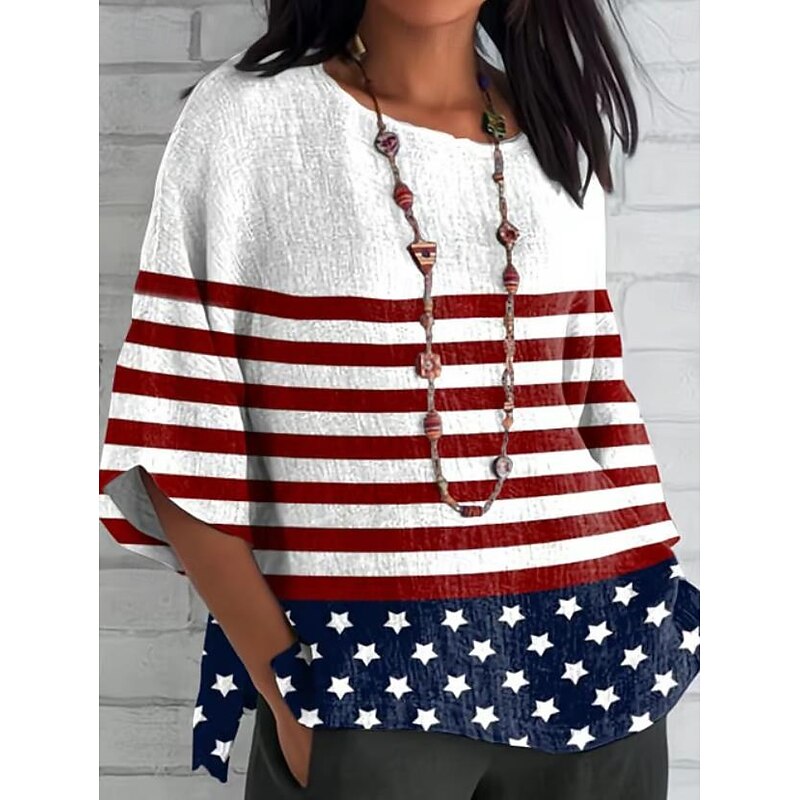 Women's Patriotic  Summer Tops Graphic Flag Vintage Stylish Ethnic Sleeveless Long Sleeve Crew Neck Boat Neck Regular Tops Daily Print White Red Blue Summer Spring
