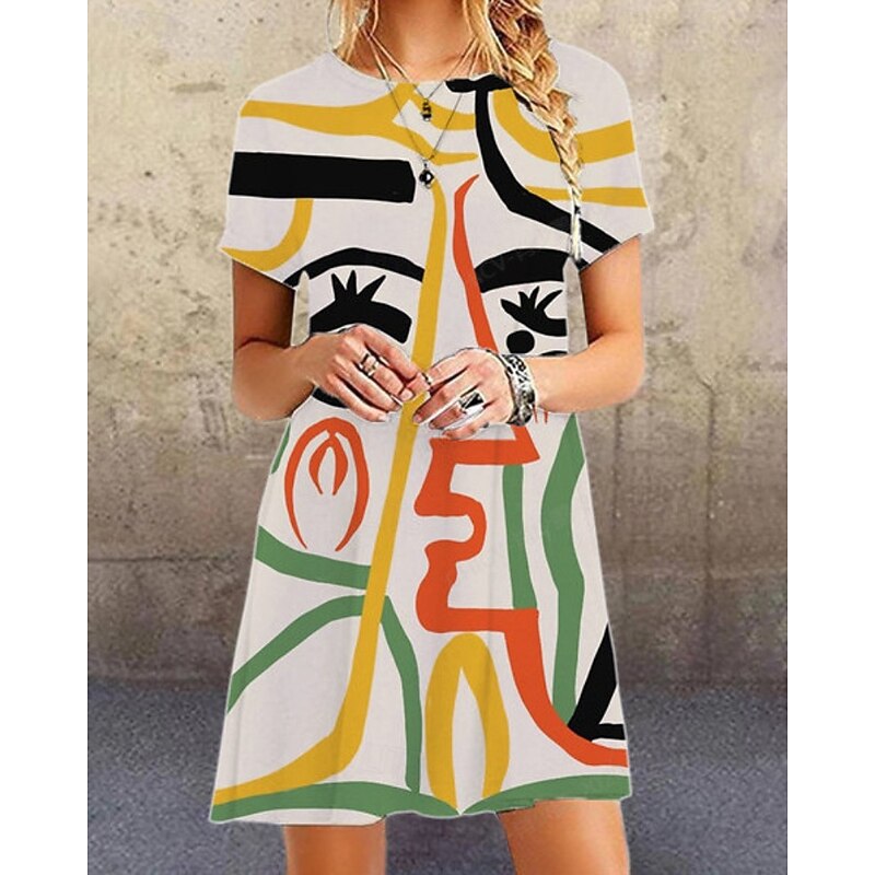 Women's Mini Dress Casual Dress Floral Dress Classic Modern Vacation Daily Holiday Regular Fit Geometric Short Sleeve Crew Neck Black Orange Summer