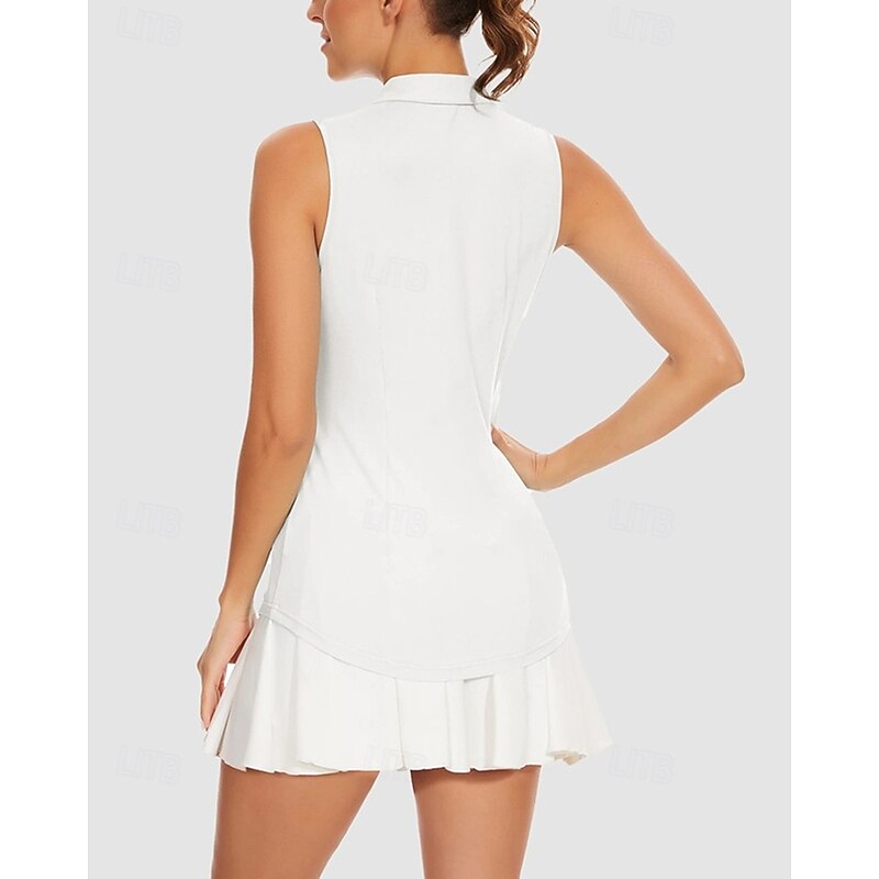 Women's Solid Colored Tennis Shirt Sleeveless Zipper UPF50+ Quick Dry Tennis Golf Badminton Zip Collar Tee Tshirt Top White Pink Red Tennis Clothing2