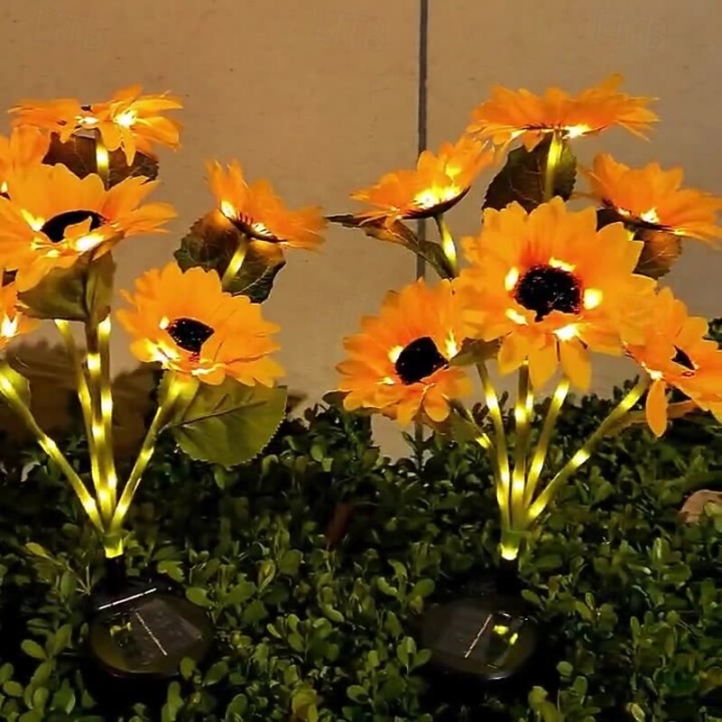 2 Pcs Outdoor Sunflower Flower Lights Waterproof Solar 6 Heads 53 Led Beads Sunflower Ground Insertion Light Pole Luminous Courtyard Garden Lawn Path Villa Park Landscape Light Wedding Festival4