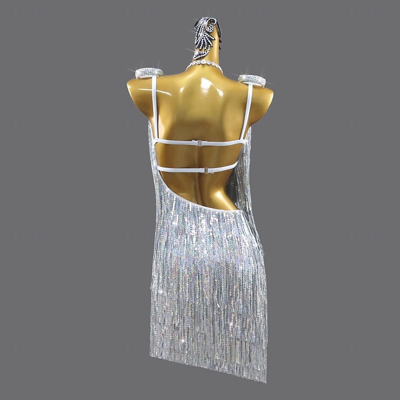 Latin Salsa Dance Dress Tassel Sequins Women's Rumba Chacha Performance Party Costume Sleeveless2