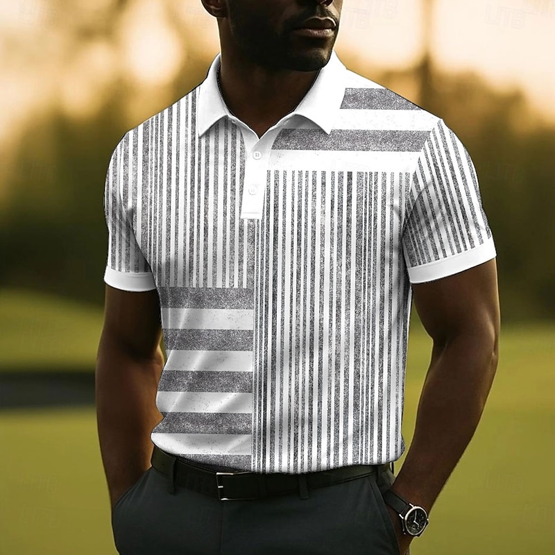 Men's Striped Polo Short Sleeve Polo Shirts Collared Shirts Casual School Outdoor Daily Wear 3D Print Summer Red Blue Green - Main Image