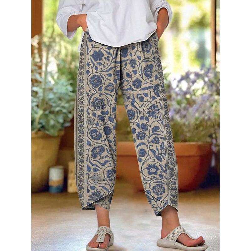 Women's Chinos Baggy Pants Beach Shorts Vacation Vintage Ethnic Style Ankle-Length High Waist Floral Graphic Drawstring Patchwork Printing Thermal Warm Soft Breathable Micro-elastic Formal Vacation3
