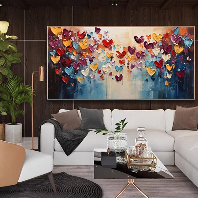Mintura Handmade Abstract Heart Chart Press Oil Paintings On Canvas Wall Art Decoration Modern Picture For Home Decor Rolled Frameless Unstretched Painting3