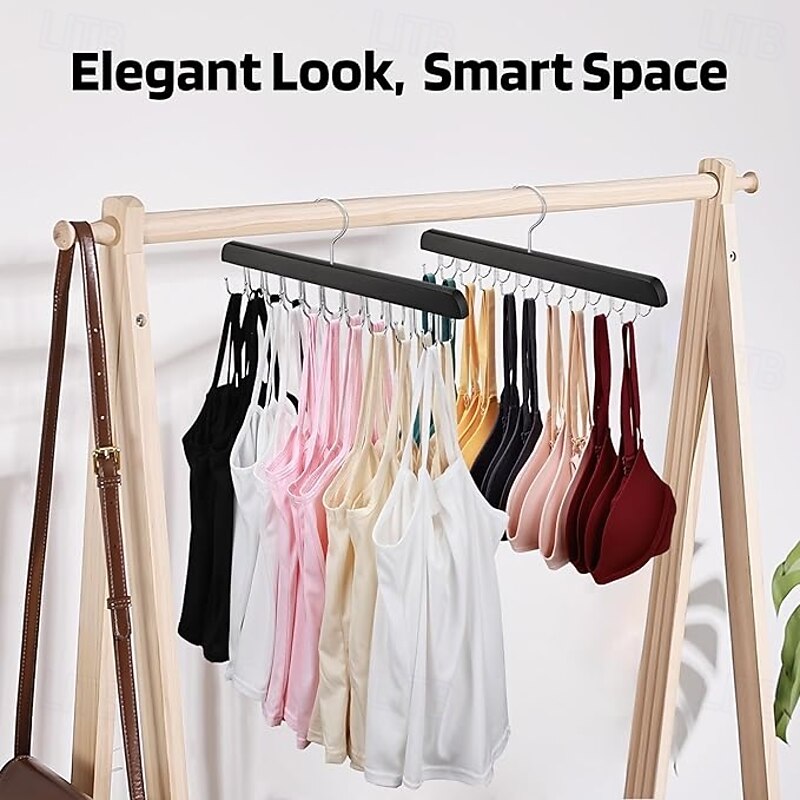 2 Pack Bra Hanger for Closet Organizer Premium Wooden Tank Top Hangers with 40 Foldable Hooks 360 Rotating Design Space Saving Storage for Tank Tops Bras Scarves and More3