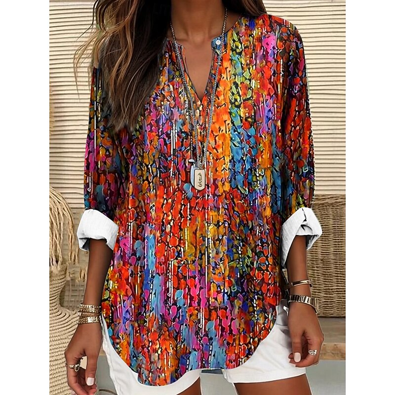 Women's Blouse Tunic V Neck Long Sleeve Boho Casual Tops Floral Graphic Vintage Daily Regular Tops Daily Wear Print Red Blue Purple Green2