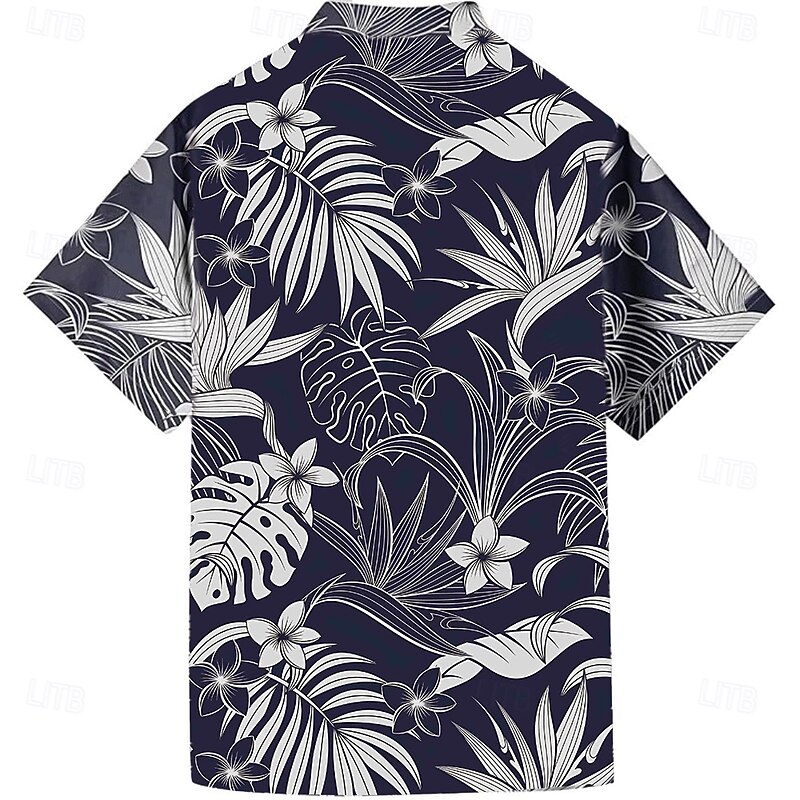 Men's Palm Leaf Tropical Plants Shirt Summer Hawaiian Shirt Button Up Shirt Short Sleeve Hawaiian Vacation Holiday Beach Wear Summer Spring Turndown 3D Print Collared Shirts Pink Dark Blue4