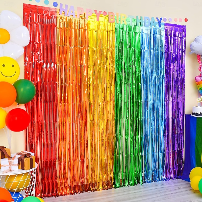 Pride Rainbow Tassel Curtain 2m, Iridescent Fringe Party Decoration, Love is Love, LGBTQ Party Supplies, Birthday and Valentine's Day Colorful Streamer Backdrop