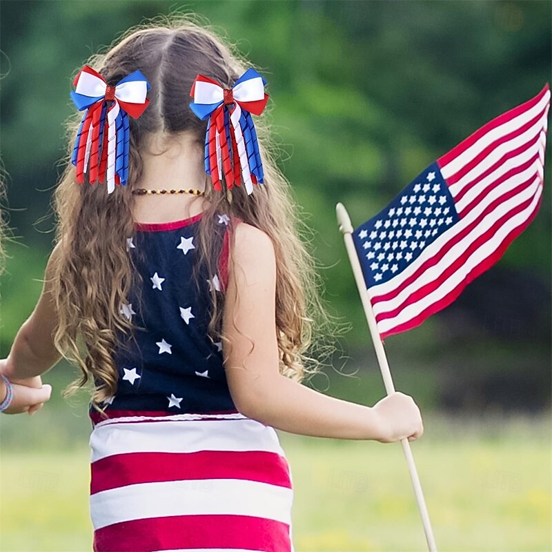 Independence Day Hair Bow Clips 3 Inch Red White Blue Curly Ribbon Hair Clips Handmade School Kids Girls Hair Accessories for 4th of July2