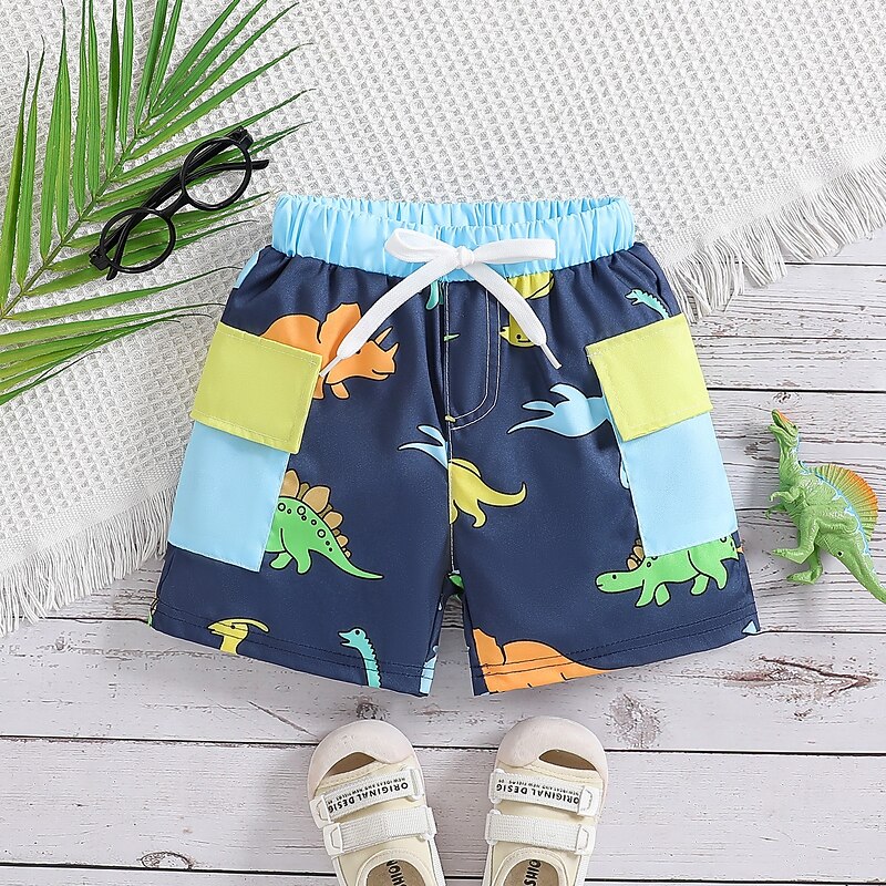 Toddler Boys One Piece Beach Shorts Outdoor Beach Children's Day Animal Print Basic Print Bathing Suits 4-7 Years Summer Blue