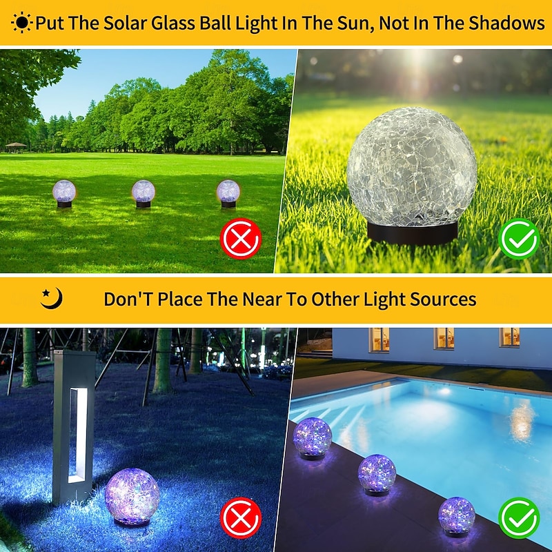2 Pcs Outdoor Groud Lights Solar Waterproof Spherical Crack Glass Floor Plug in Light Courtyard Garden Lawn Path Decorative Light Wedding Festival Atmosphere Decorative Light2