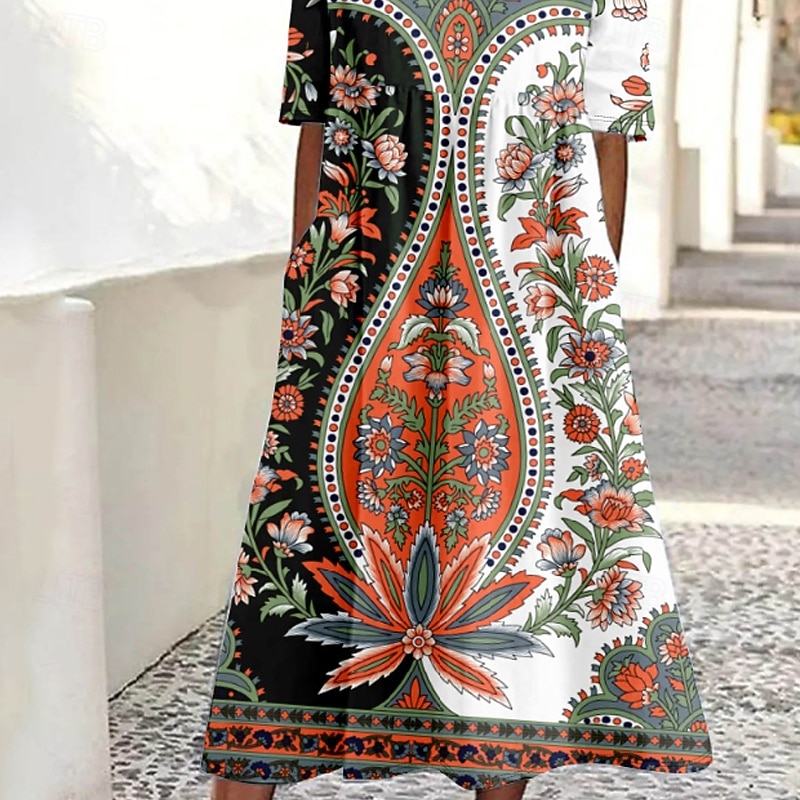 Women's Midi Dress Floral Dress Print Dress Fashion Classic Modern Outdoor Daily Holiday Regular Fit Flower Short Sleeve Crew Neck White Green Fall2