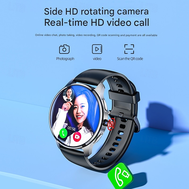 Smart Watch with 1.89" AMOLED Screen, 4G SIM Support, Rotating Camera, GPS, WiFi, Bluetooth Call, App Download, Compatible with Android2
