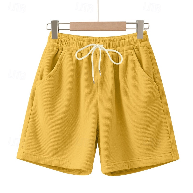 Men's Shorts Summer Shorts Casual Shorts Corduroy Shorts Pocket Drawstring Elastic Waist Plain Comfort Breathable Short Outdoor Vacation Sport Casual Black White Micro-elastic
