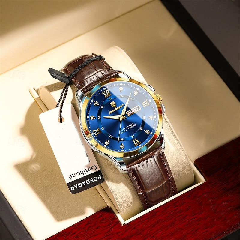 Top Luxury Man Watch Date Week Waterproof Luminous Leather Men Wristwatch Casual Male Clock Sports Men's Quartz Watches3