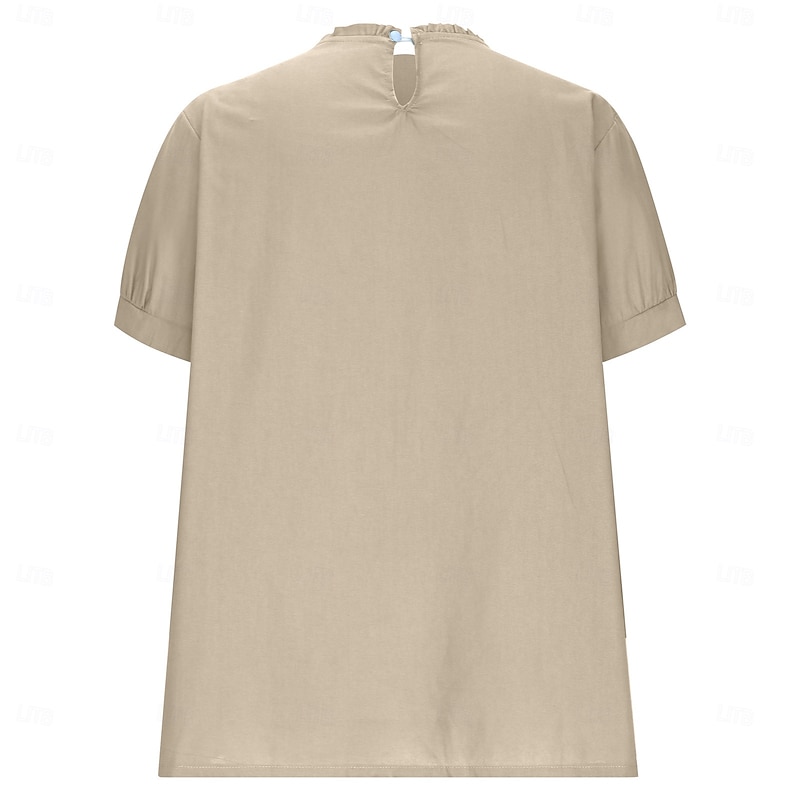 Women's Cotton Linen Blouse Solid Color Elegant Casual Short Sleeve V Neck Regular Tops Daily Holiday Pleated Black White Pink Purple Green Summer3