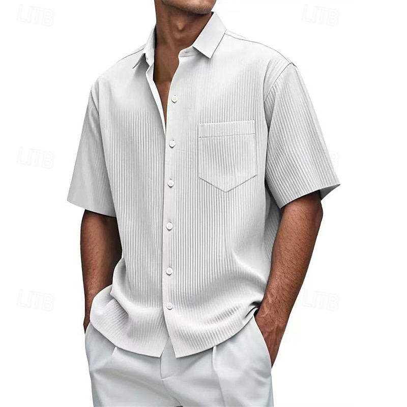 Men's Shirt Summer Shirt Casual Shirt Beach Shirt Button Up Shirt Black White Red Navy Blue Blue Short Sleeve Plain Lapel Vacation Hawaiian Jacquard Clothing Apparel Polyester Fashion Casual